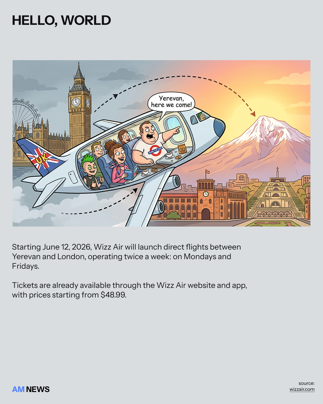 Wizz Air Yerevan–London flights